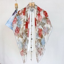 Mulberry Silk Chiffon Wrap Square Scarf Shawl Flowers Print Hand Rolled 41"