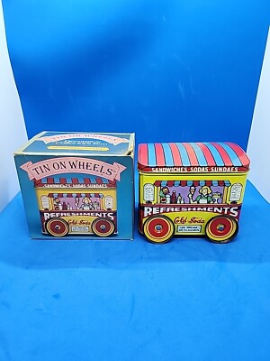 Collectible Refreshment Stand Wagon Tin On Wheels W/ Original Box 4913R