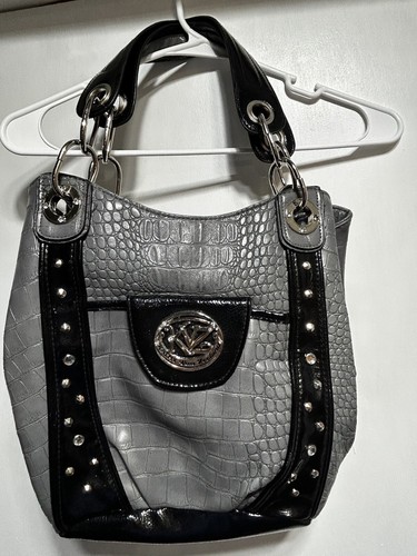 Vintage Kathy Van Zeeland Large Gray/black With Studs And Two Straps
