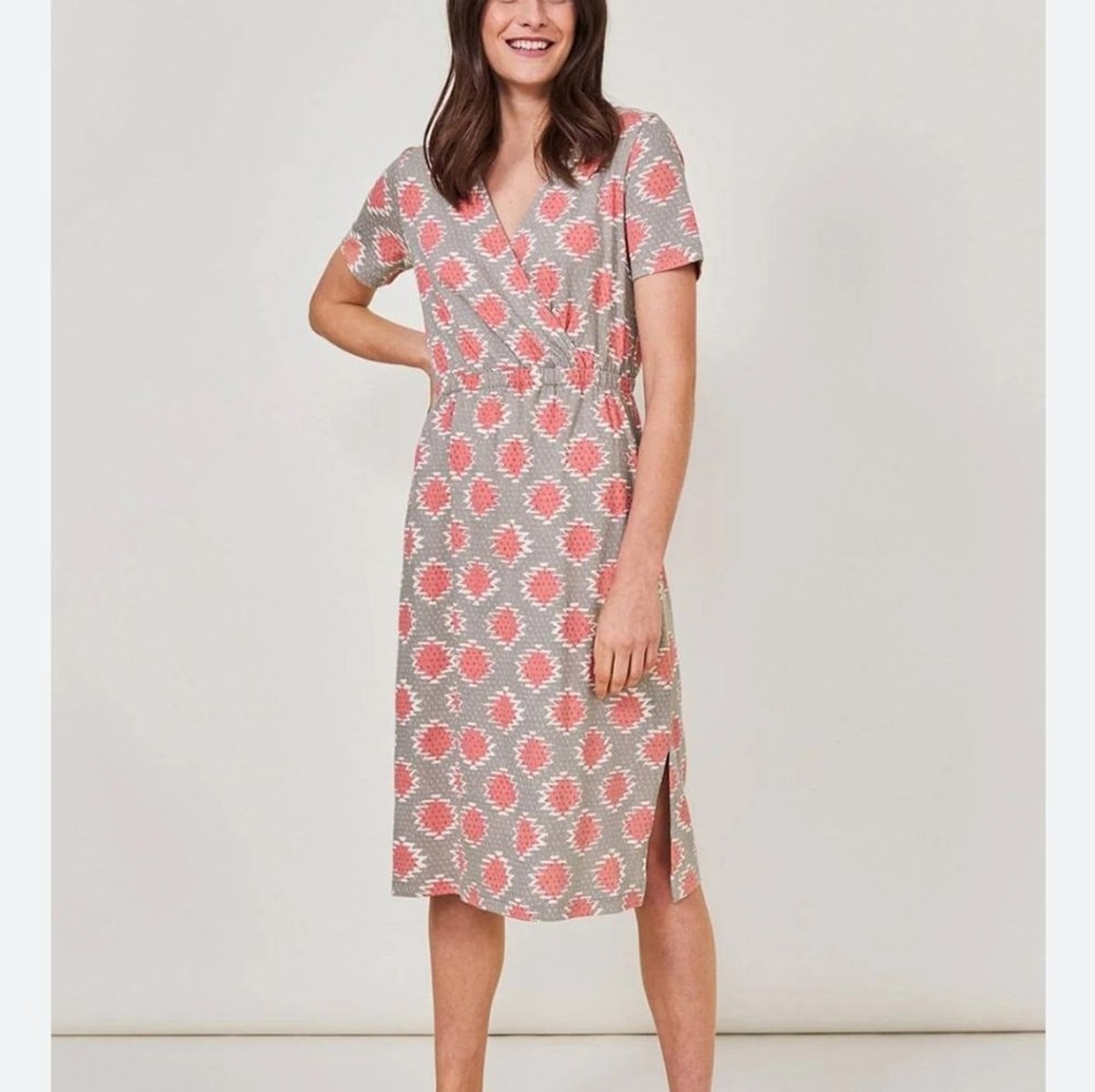 WHITE STUFF Women's Grey Anywhere Fairtrade Midi Dress Size 8