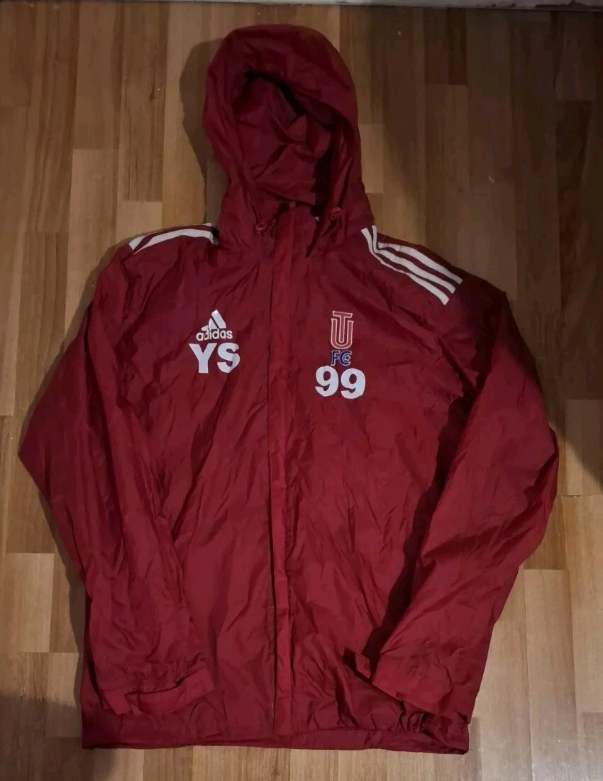 ADIDAS Mens Graphic Hooded Rain Jacket UK 42 Red Polyester