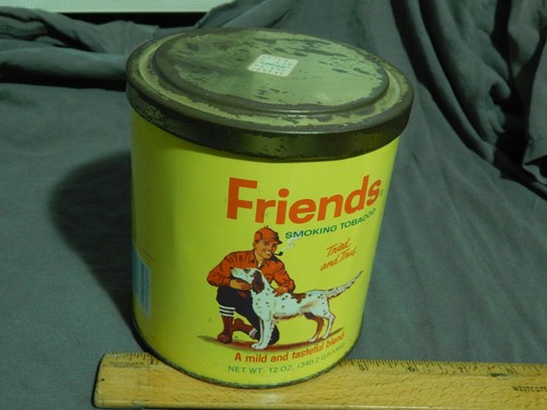 Friends Smoking Tobacco ~ Round Metal Tin w/ Lid ~ "Tried and True" Dog Canine