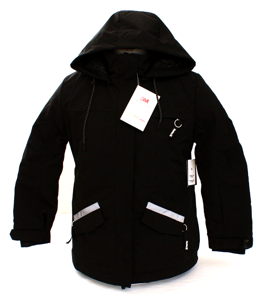 Hurley Black Flurry Snow Jacket Water Wind Resistant Hooded