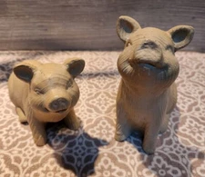 2 ADORABLE Resin Pig Figurines Creamy Natural Color ~5 inches