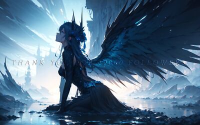 Anime Girls Wings Looking Up Sky Clouds Water  Gaming Mat Desk 4485