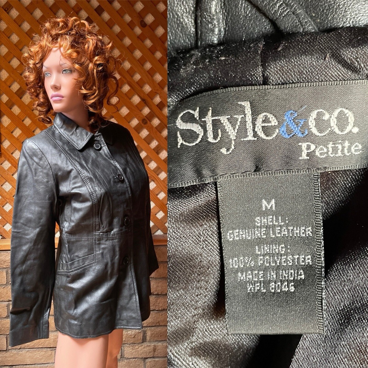 STYLE & CO. Petite Vintage Y2K Black LEATHER JACKET Size