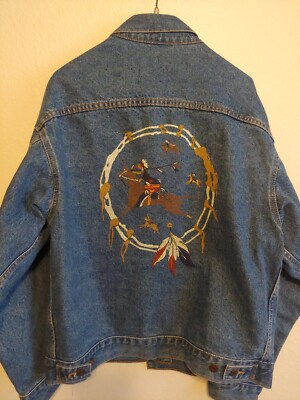 Hand Painted Vintage International Denim Jacket L Native American