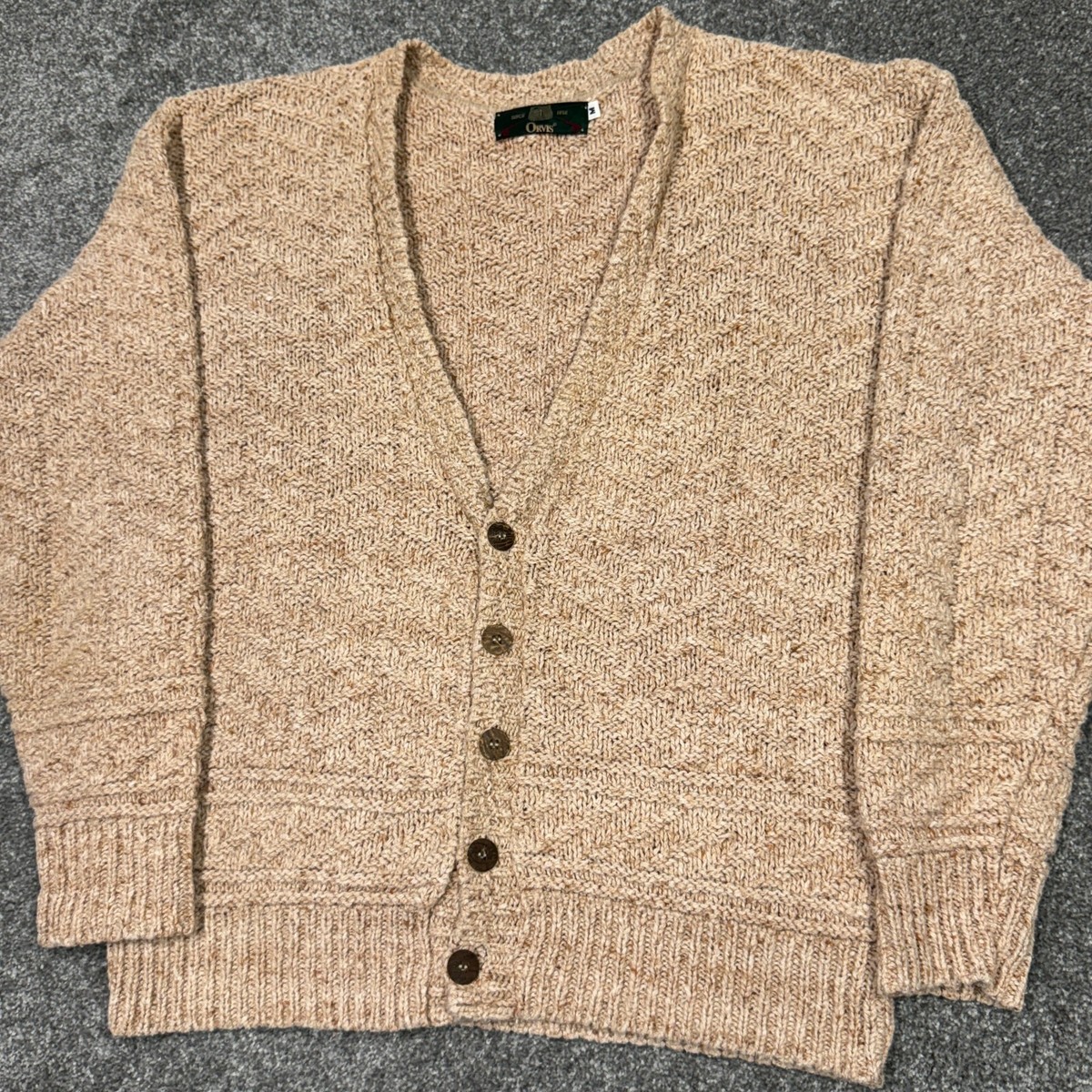 Vintage Orvis Sweater Men Medium Peach Knit Cardigan Button Cotton USA  Outdoor