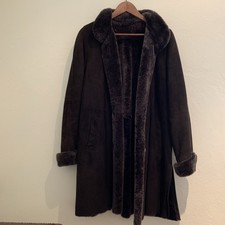 Sprung Frères - Suede Shearling Coat - Chocolate Brown - Real Fur - Size 14