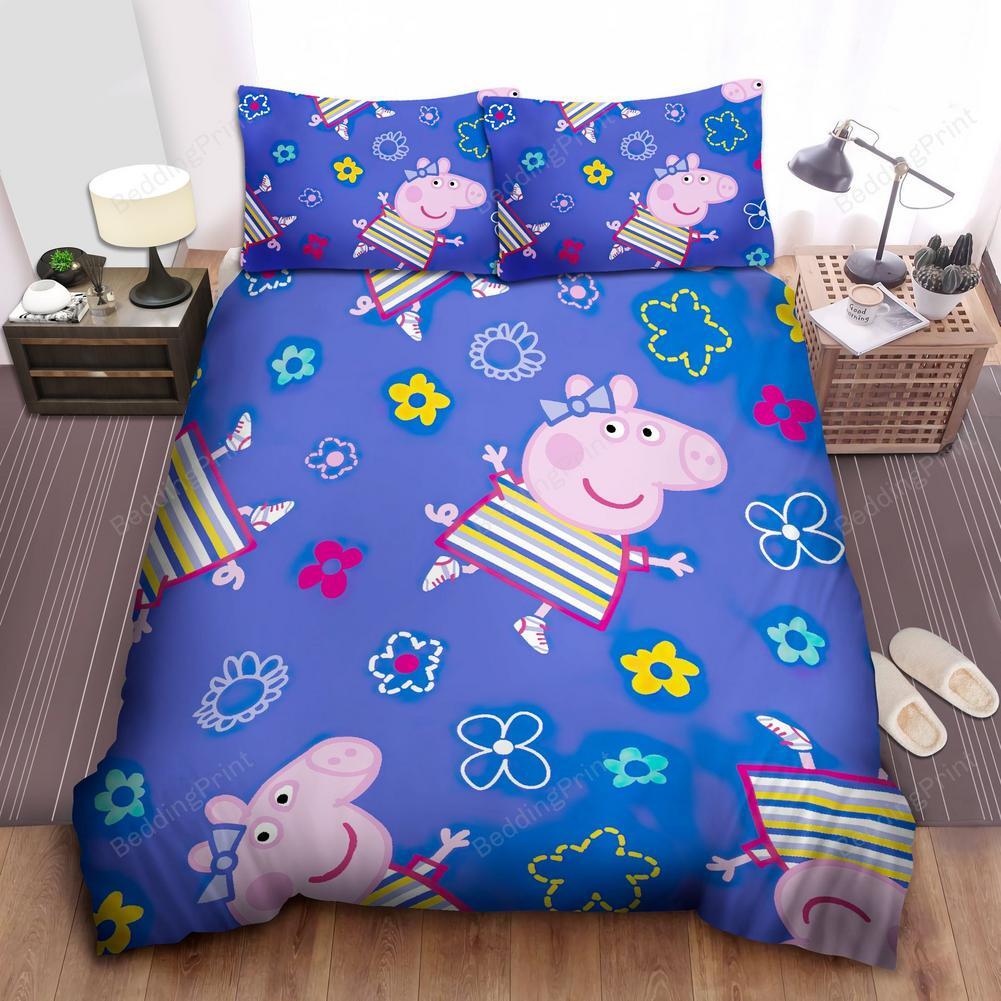 Peppa Pig In Cute Stripes Shirt Pattern Quilt Duvet Cover Set Bedspread