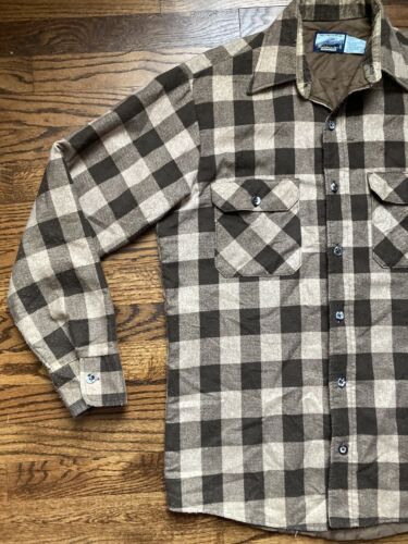 Vintage 70s 80s FIELDMASTER Quilt Lined Insulated Flannel Shirt Sz Medium TALL - Picture 2 of 9