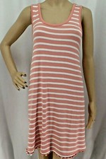 LOFT PINK & WHITE STRIPED POM POM TRIM BOHO SOFT KNIT SWING DRESS SIZE: S NWT