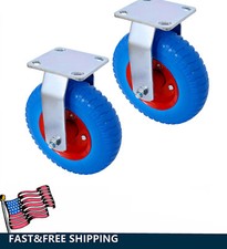 2pcs 8" PU Foam Tire Rigid Fixed Caster Wheel Swivel Plate 220lb Capacity