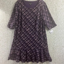 Connected Apparel Dress Womens 20W Purple Geometric Short Sleeve