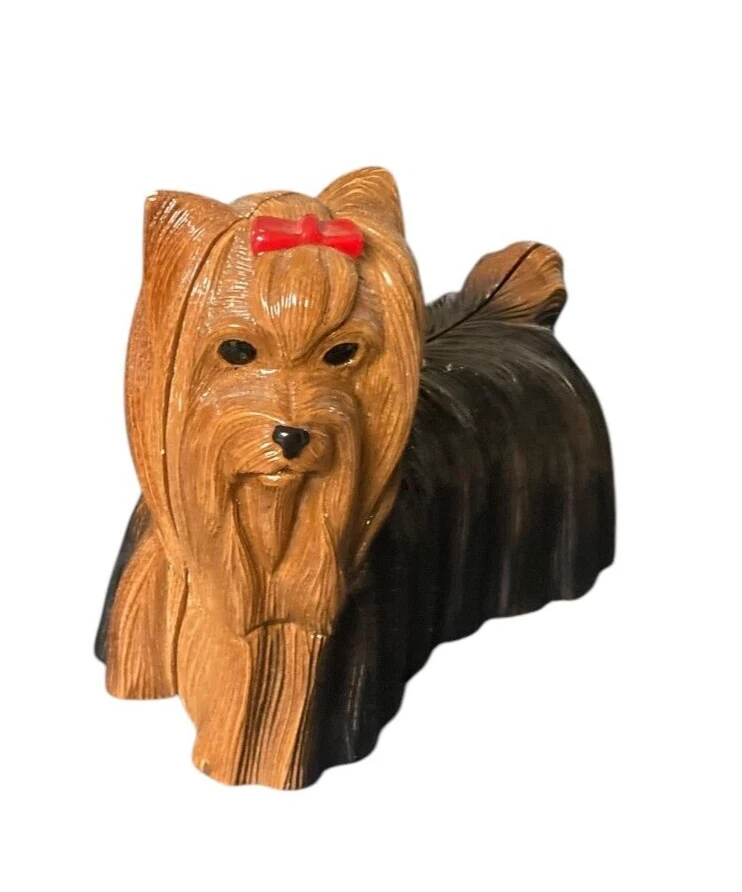 TIMMY WOODS YORKIE YORKSHIRE TERRIER DOG PURSE CLUTCH Wood RED BOW - Image 2 of 4