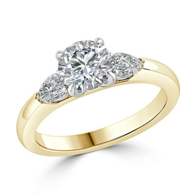 2.0Ct Round & Pear Cut Simulate Diamond Engagement Wedding Ring Yellow Gold Over
