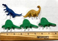 Dinosaur Small Plastic Toys - Tim Mee - Vintage 1970s - Set of 5