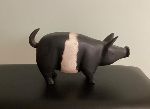 Vintage großes handgeschnitztes Schwein Volkskunst (signiert und datiert) - Bild 4 von 6