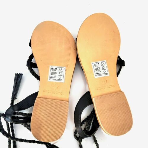 Asos Women's Flats Sandals 6 Black Leather Rope Lace Up Strappy Boho Beach Sexy - Picture 8 of 11