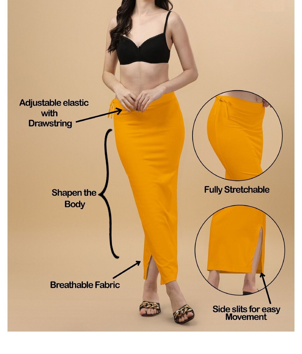 Mustard Yellow Women Petticoat, Ladies Cotton Saree Shapewear with