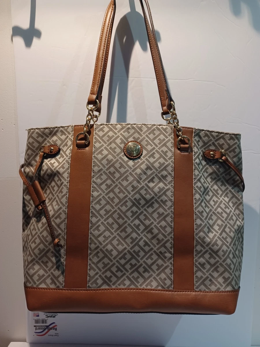Tommy Hilfiger Tote Satchel Messenger Shoulder Bag Tan RN 77806