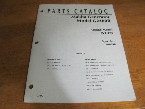 Makita Generator Model G2400R Engine Model W1-185 Parts Catalog | eBay