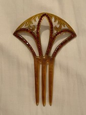 Vintage Faux Tortoiseshell and Red Rhinestone Missing 1 Hair Comb Ornament