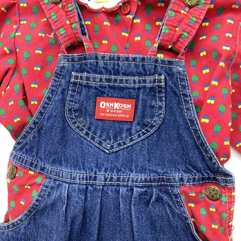 VTG OSHKOSH B'GOSH DENIM OVERALL DRESS HOUSE TREE Jumper /shirt Girls SZ 6X - Image 3 of 4