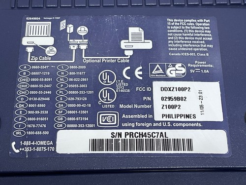 Iomega Zip 100 Portable Drive DDXZ100P2 02959B02 Z100P2 w/ AC Adapter– Powers On - Photo 5/6