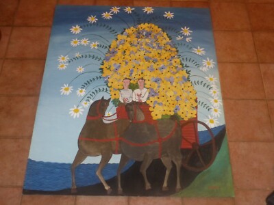 Naive Art Andre Bastiani Superb Painting & Collage On Wood Signed 120 X 100 CM