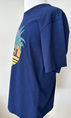 GUCCI Palm tree Logo Print T-shirt Navy Short sleeve 100% Cotton