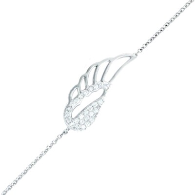 Bracelet Argent 925 Rhodié - Maille Forçat 1mm - Pendentif Aile D'ange 9x25mm - Neuf Avec étiquettes