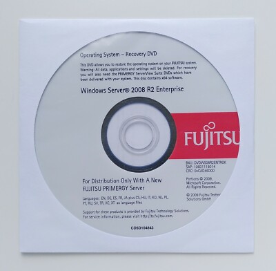 Windows 2008 Server Enterprise R2 Fujitsu ROK inkl. 10 CAL 1-8 CPU Multilingual