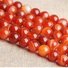 Natural Red Striped Carnelian Gemstone Round Beads for Jewelry Making 15" Strand