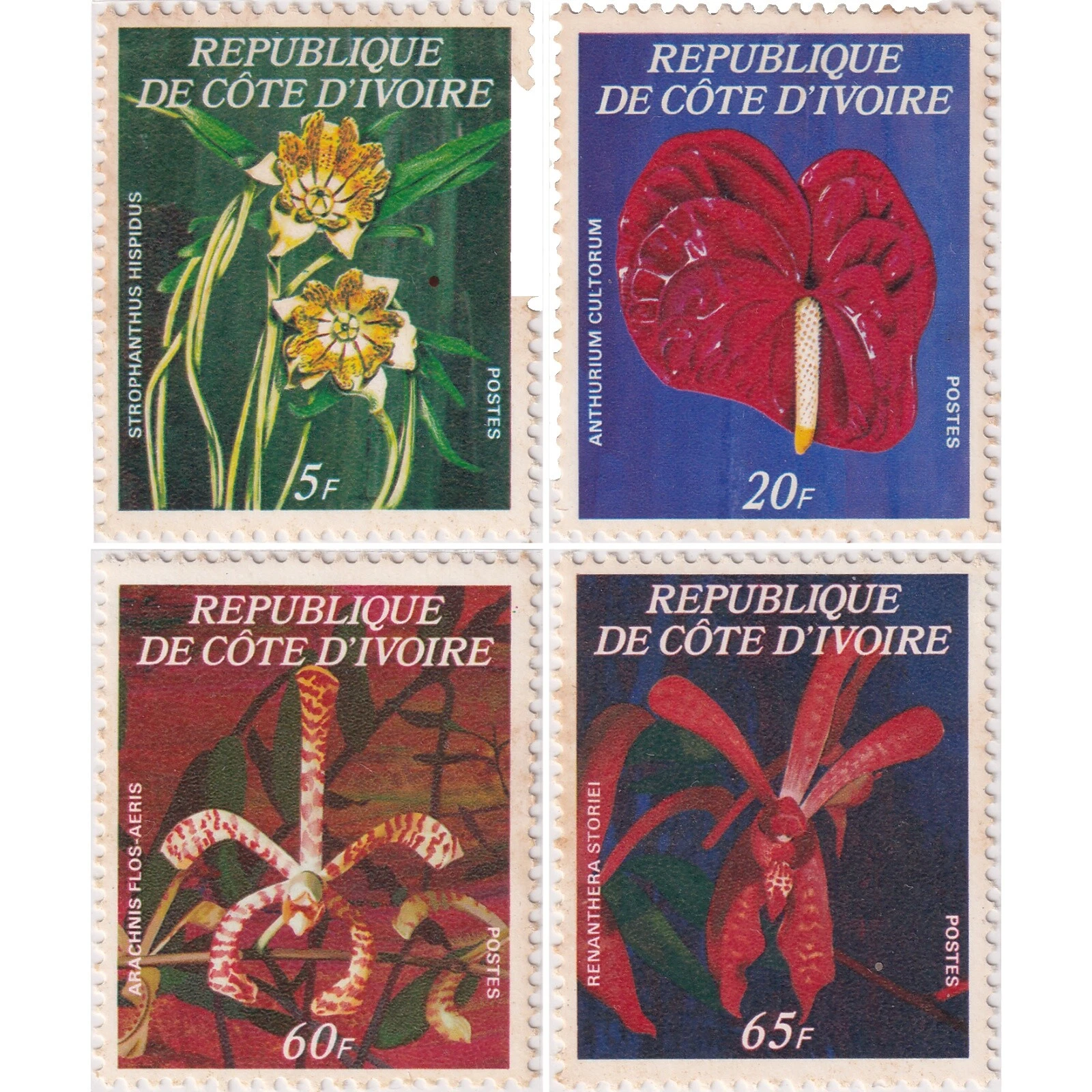 Ivorian Multi-Color Independent Nation Topical Postal Stamps