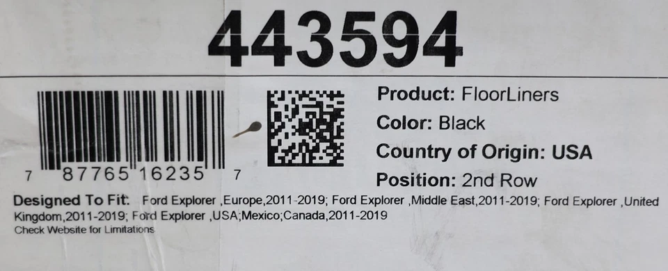 NUEVO revestimiento de piso negro para todo clima segunda fila 443594 Ford Explorer 2011-2019 Foto 2 de 3