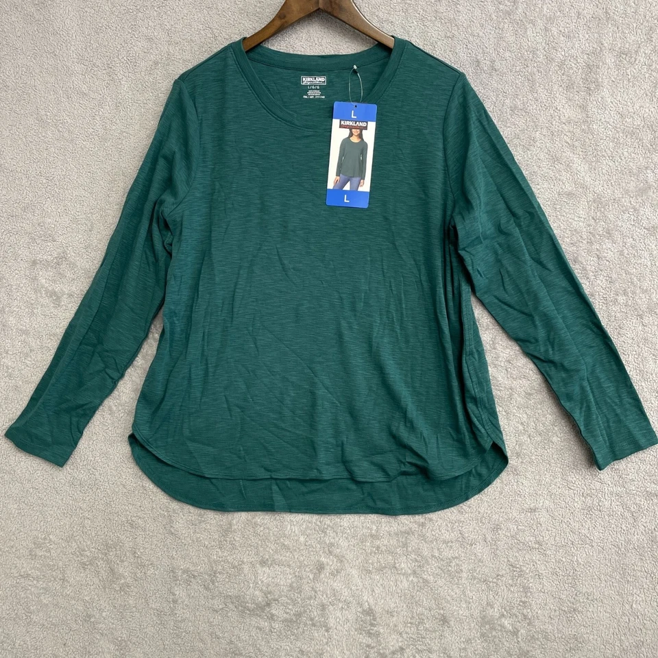Новый Kirkland подпись женщин L женщины длинным рукавом зеленый Slub футболка хвост кромки - Изображение 2 из 4