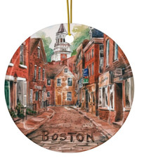 Boston Mass DOUBLE SIDE Porcelain Christmas Ornament Freedom Trail Souvenir Gift