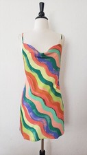 Anthropologie Dress New Size Small Rainbow Stripe Satin Cowl Neck Coquette