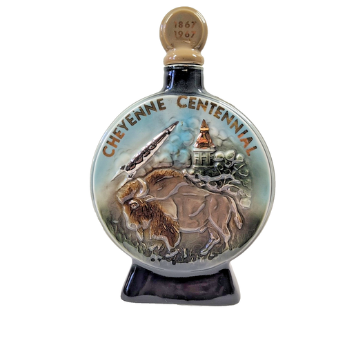 VIntage Jim Beam Handcrafted China Decanter 1967 Cheyenne Wyoming Centennial GUC