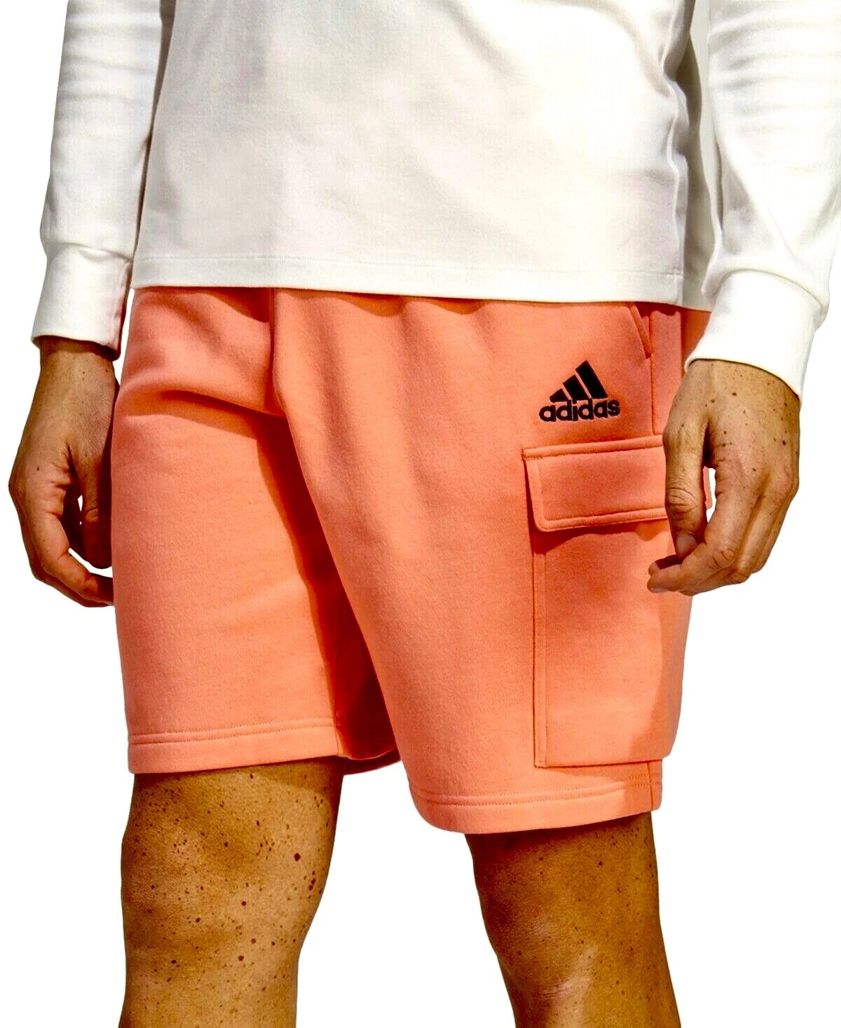 Adidas Mens Essentials Fleece Cargo Shorts Coral orange ,M