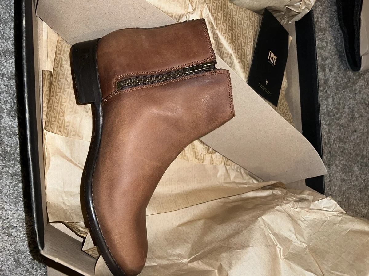 New Frye Carly Double Zip Ankle Boots Shoes Cognac Brown 7.5 368 Fashion Ootd