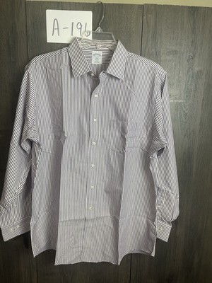 Brooks Brothers Dress Shirt Mens 17 4/5 Button Up Regent Fit Non Iron Striped