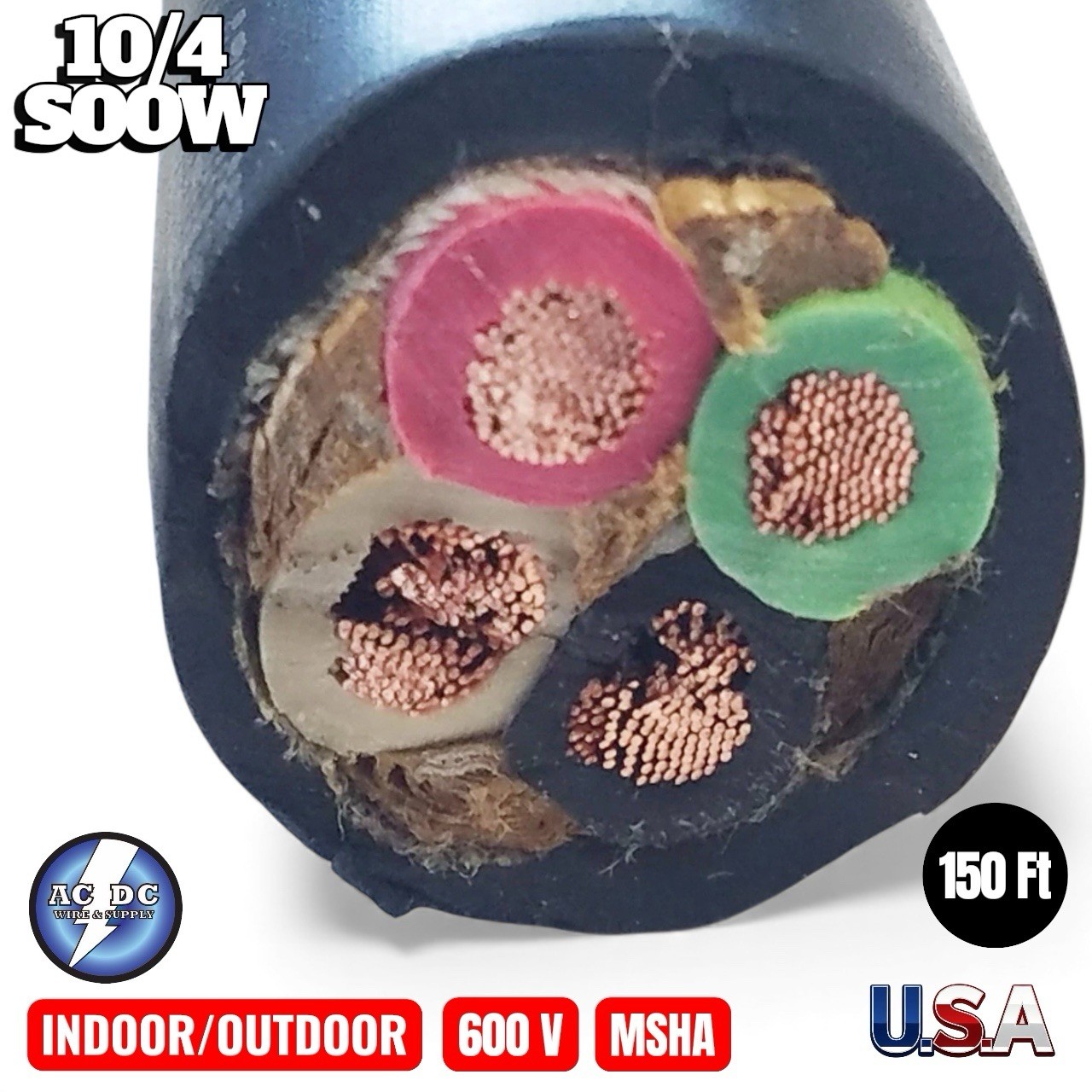 10/4 SOOW SO Cord 150 FT HD USA Portable Outdoor Indoor 600V Flexible CABLE USA