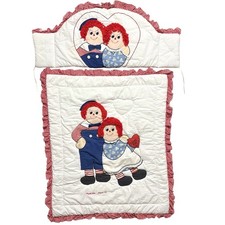 Vintage Raggedy Ann  Andy Applique Crib Quilt Comforter w Matching Rail Cover