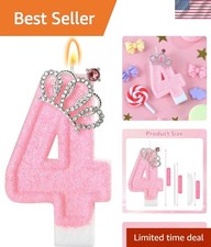 Pink Birthday Candle Crown Number 4 Candles Cake Candle,Pink Birthday Cake To...
