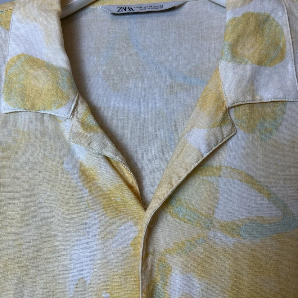 ZARA Shirt Mens Extra Large Yellow White Button Down Collared Buttons - Image 3 of 4