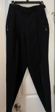 Very Vintage Women's Black Wool Blend Slacks - Waist 13 1/2" across - Zip Pckts