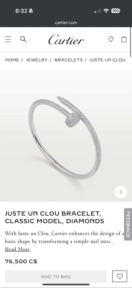 AUTÉNTICA PULSERA CARTIER JUSTE UN CLOU oro blanco 18K, diamantes (talla 15) Foto 2 de 4