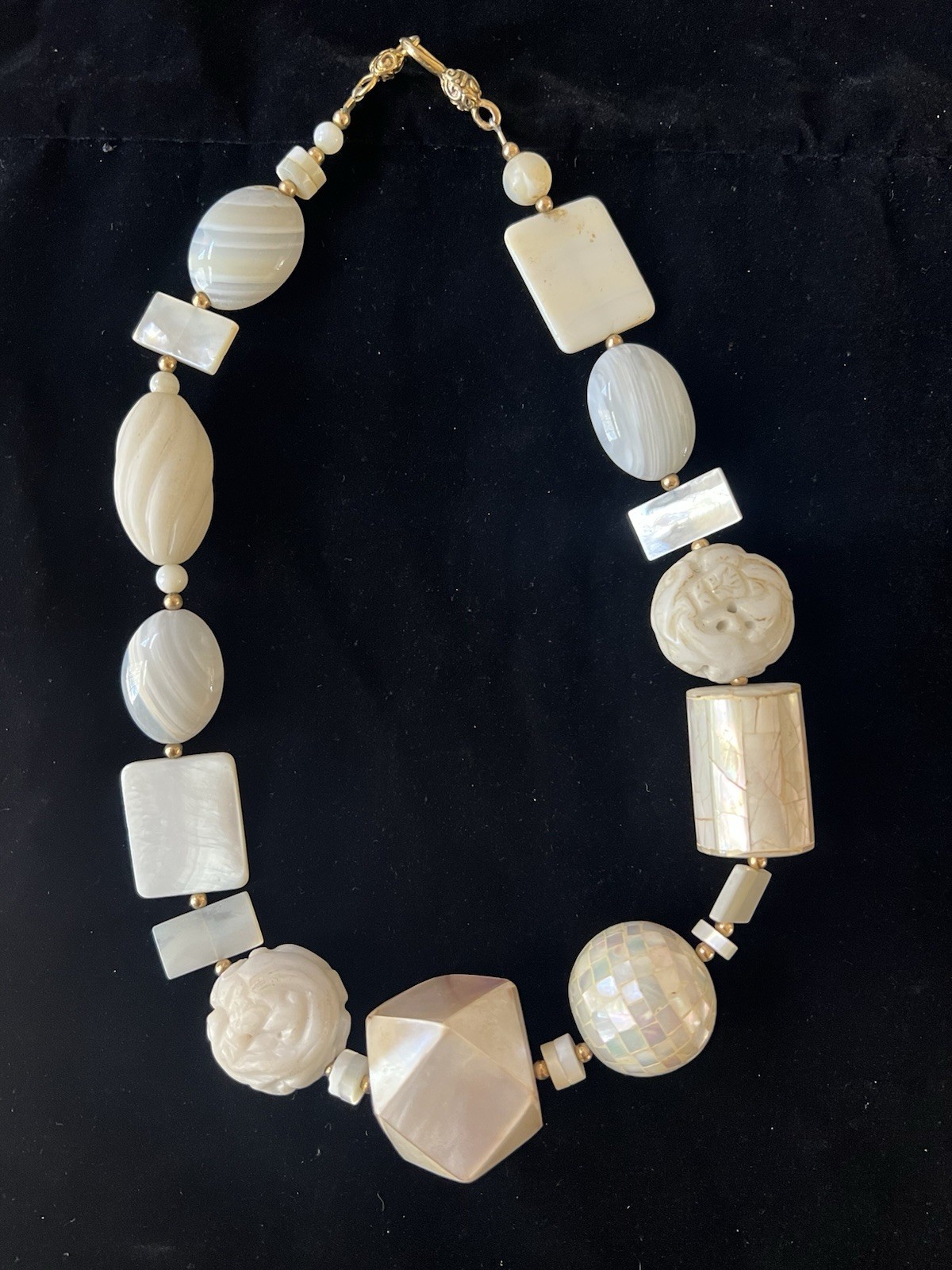 White Beaded Statement Necklace with Geometric Sh… - image 1